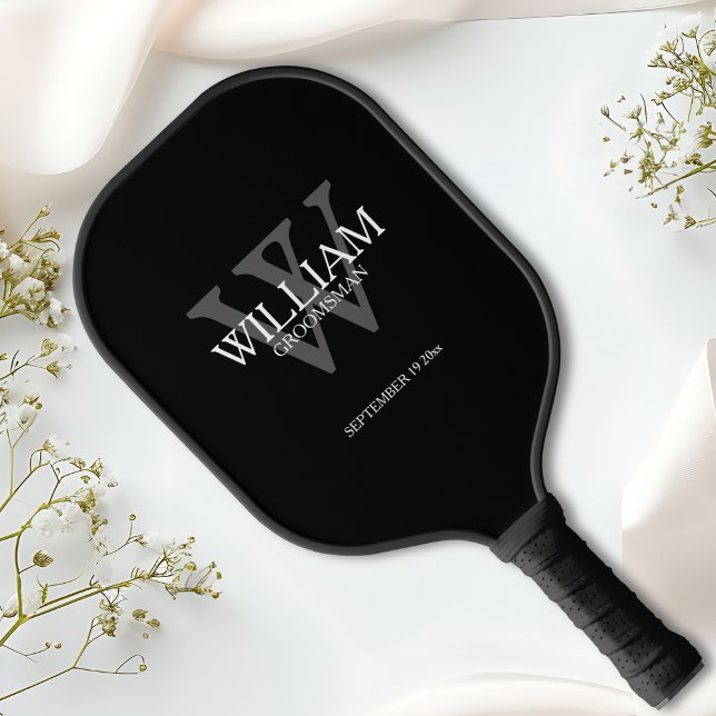 Raquette De Pickleball Cadeaux Groomsman - Élégant Monogramme Personnalis (Fabulous Groomsman Gifts - Customized Elegant Monogram Script Pickleball Paddle.)