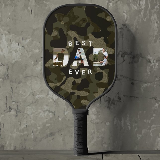 Raquette De Pickleball Cadre photo DAD Camouflage vert Motif #1 DAD (DAD Photo Frame Green Camouflage Pattern #1 DAD Pickleball Paddle)