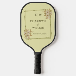 Raquette De Pickleball Cadre Rose – Monogramme Jaune Céleste Mariage