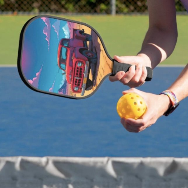 Raquette De Pickleball Camionnette Américaine Classique  (Vintage Red Truck pickleball paddle hand wrapped grip honeycomb core. 15.75” x 7.75” 8 oz weight. )