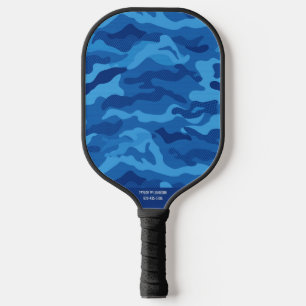 Raquette De Pickleball Camouflage Motif Camouflage bleu Nom du texte pers