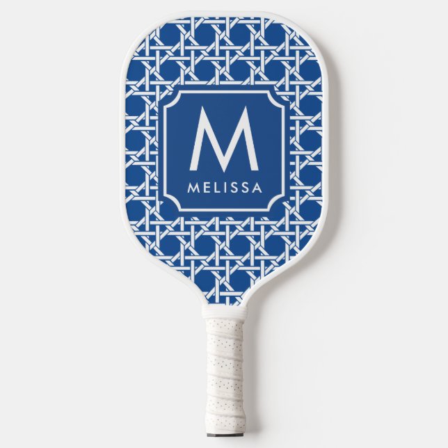 Raquette De Pickleball Canne bleue et blanche | Rattan | Monogramme (Recto)