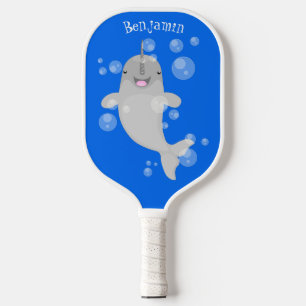 Raquette De Pickleball Caricature de bulles de narval joyeux