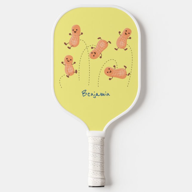 Raquette De Pickleball Caricature de cacahuètes joyeux sautillant (Recto)