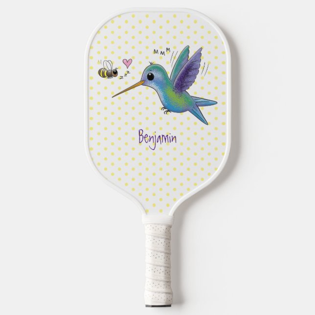 Raquette De Pickleball Caricature de colibri d'abeille mignonne (Recto)