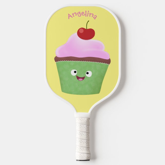 Raquette De Pickleball Caricature de cupcake joyeux (Recto)