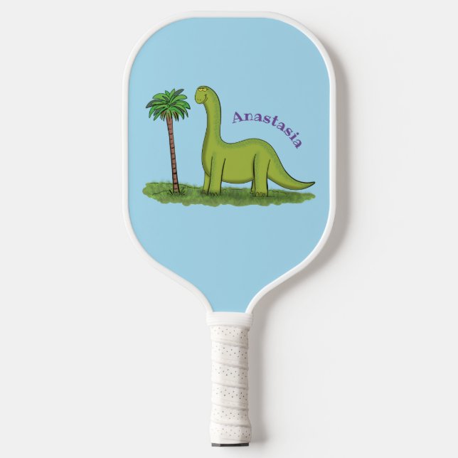 Raquette De Pickleball Caricature de dinosaure de brontosaurus vert migno (Recto)