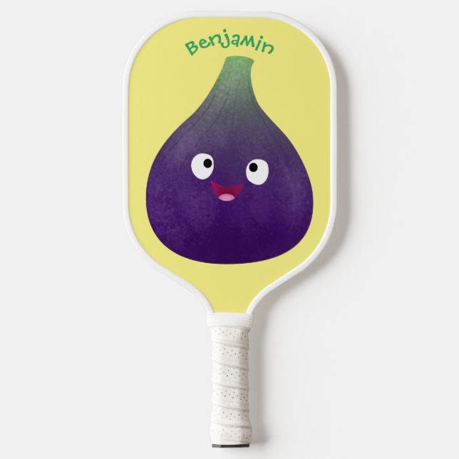 Raquette De Pickleball Caricature de fruits mauve joyeux aux figues (Recto)