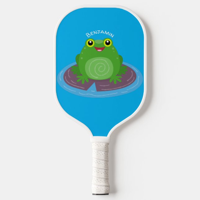 Raquette De Pickleball Caricature de grenouille verte mignonne (Recto)
