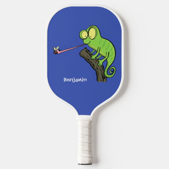 Raquette De Pickleball Caricature de lézard de caméléon vert joyeux (Recto)