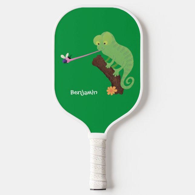 Raquette De Pickleball Caricature de lézard de caméléon vert joyeux (Recto)