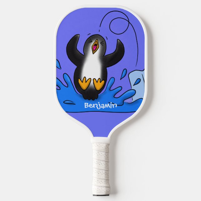 Raquette De Pickleball Caricature de manchot joyeux sautant (Recto)