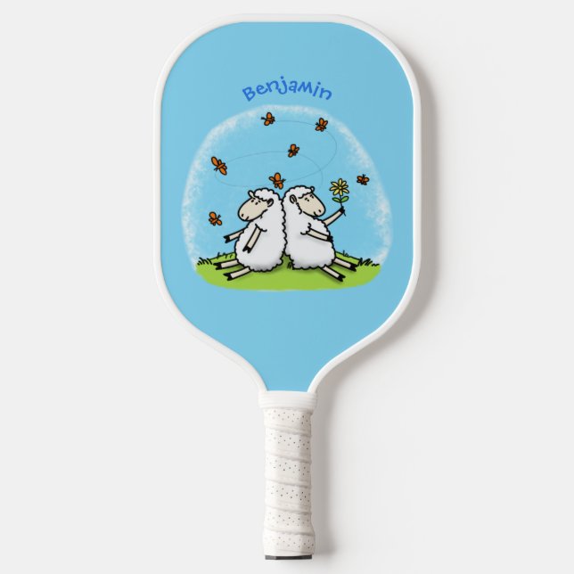 Raquette De Pickleball Caricature de moutons mignons amis et papillons (Recto)