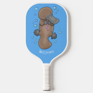 Raquette De Pickleball Caricature de platypus bébé très heureuse