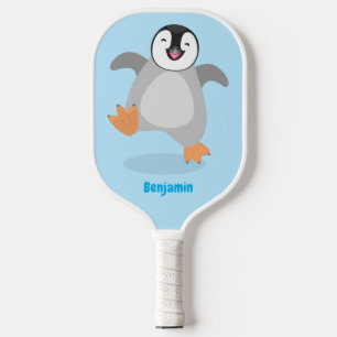 Raquette De Pickleball Caricature de poussin de pingouin mignon et joyeus