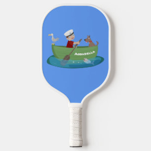 Raquette De Pickleball Caricature de voilier et de canot à rames garçon m