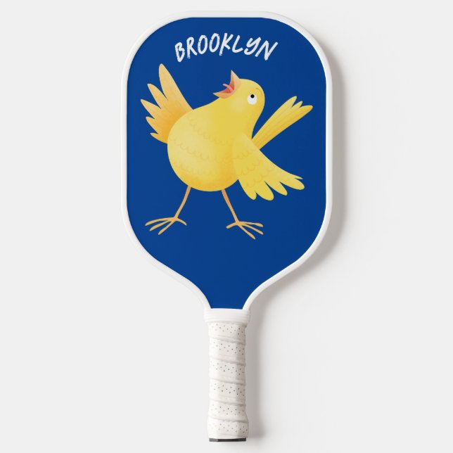 Raquette De Pickleball Caricature d'oiseau canari jaune chantant mignon (Recto)
