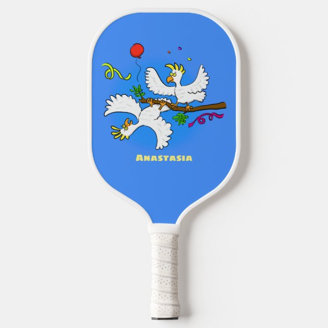 Raquette De Pickleball Caricature d'oiseaux de cockatoo amusante (Recto)
