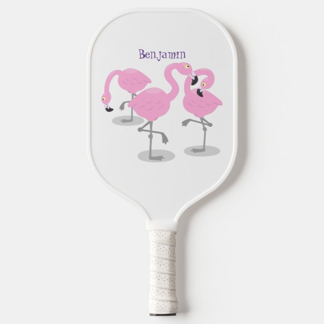 Raquette De Pickleball Caricature en trio flamand rose mou (Recto)