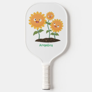 Raquette De Pickleball Caricature joli tournesol souriant illustration