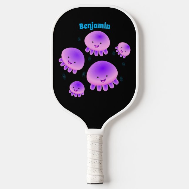 Raquette De Pickleball Caricature kawaii de méduse violette rose mou (Recto)