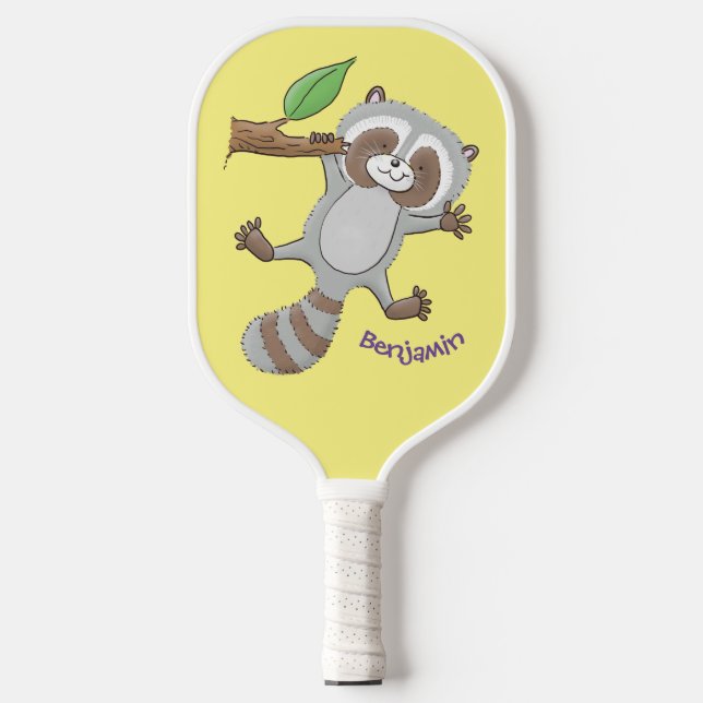 Raquette De Pickleball Caricature pour bébé au raton laveur joyeux (Recto)