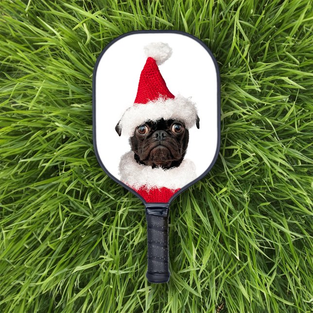 Raquette De Pickleball Carlin noir de Noël mignon à Santa Hat (Cute Christmas Santa Pug Pickleball Paddle)