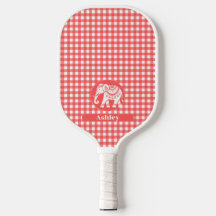 Carreaux Gingham Rouge avec Éléphant Blanc et Nom