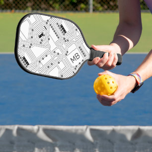Raquette De Pickleball Carte de circuit classique en noir blanc personnal