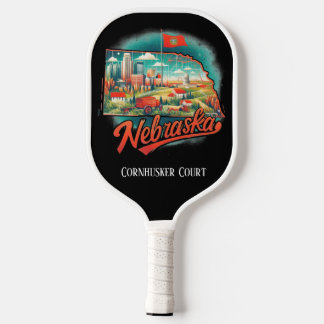Raquette De Pickleball Carte de voyage Retro de l'État du Nebraska