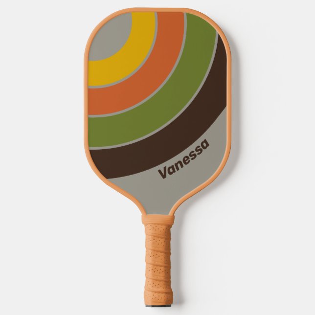 Raquette De Pickleball Cercle à rayures Sunset Clover avec nom (Recto)