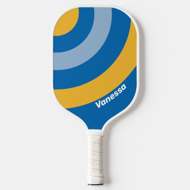 Raquette De Pickleball Cercle côtier rayé avec nom (Recto)