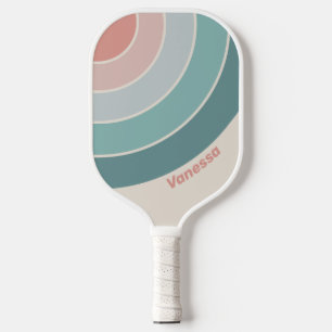 Raquette De Pickleball Cercle rayé coquille de mer douce vintage avec nom