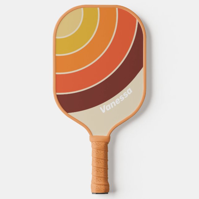 Raquette De Pickleball Cercle Rétro à Rayures avec Nom (Recto)