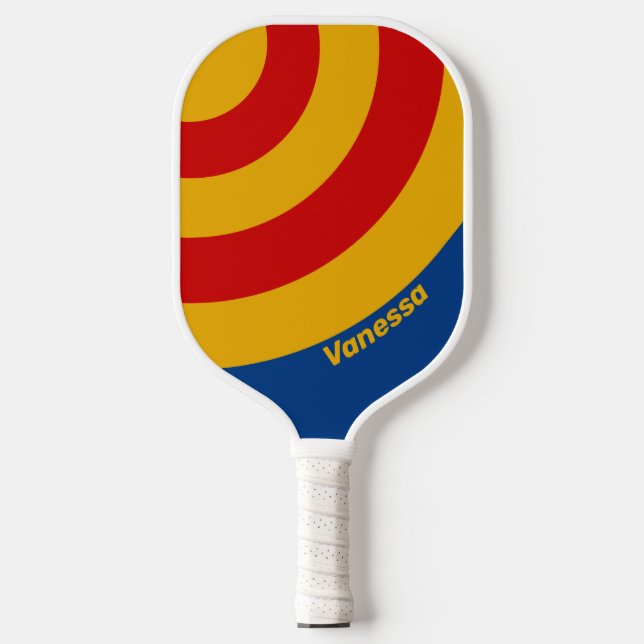Raquette De Pickleball Cercle Rétro à rayures chaleureuses avec nom (Recto)