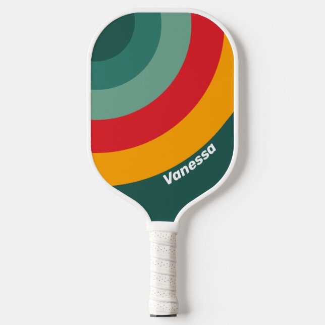 Raquette De Pickleball Cercle vert avec nom et rayure (Recto)