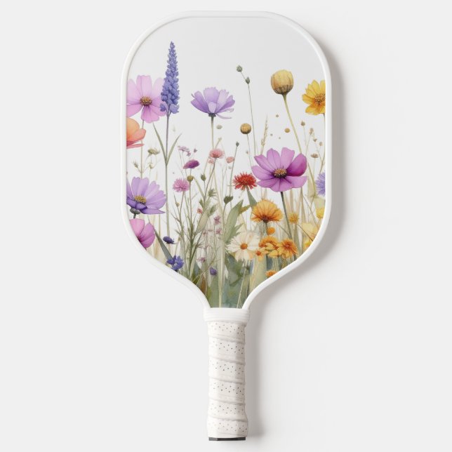 Raquette De Pickleball Champ de fleurs sauvages à l'aquarelle  (Recto)