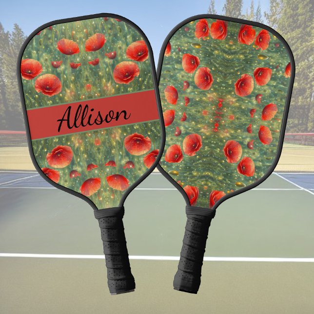 Raquette De Pickleball Champ lumineux de pavots rouges, personnalisable (Créateur téléchargé)