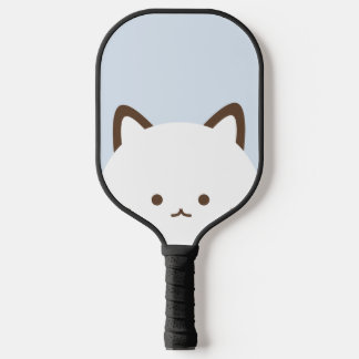 Raquette De Pickleball Chat au visage mignon sur fond bleu pastel