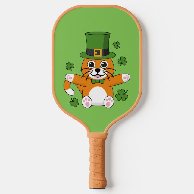 Raquette De Pickleball Chat de la Saint Patrick avec dessin Shamrock (Recto)