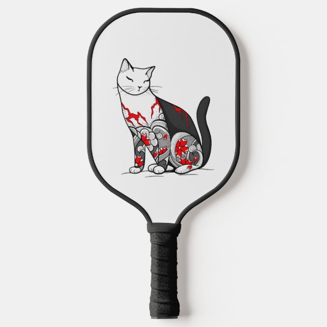 Raquette De Pickleball Chat En Tatouage En Fleur De Cerisier (Recto)