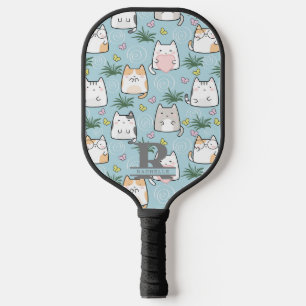 Raquette De Pickleball Chat Kawaii dans un Arrière - plan bleu ciel