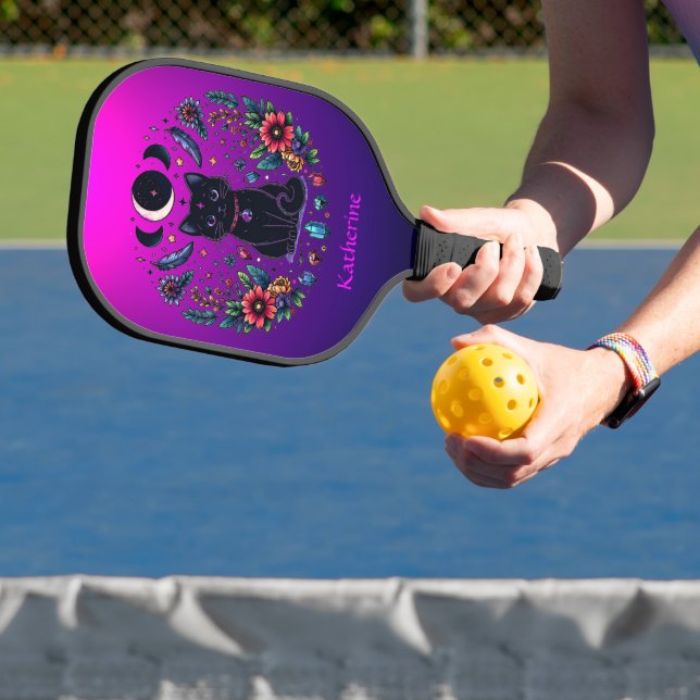 Raquette De Pickleball Chat Noir Céleste Mystique Violet Rose (Insitu)