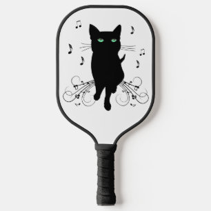 Raquette De Pickleball Chat noir entouré de notes de musique murmurantes
