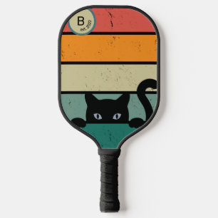 Raquette De Pickleball Chat noir initial rétro personnalisé