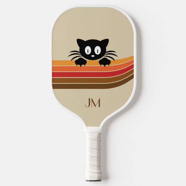 Raquette De Pickleball Chat noir mignon avec rayures rétro (Recto)