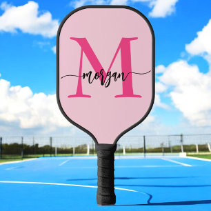 Raquette De Pickleball Chaud rose moderne Script Girl Monogramme Nom