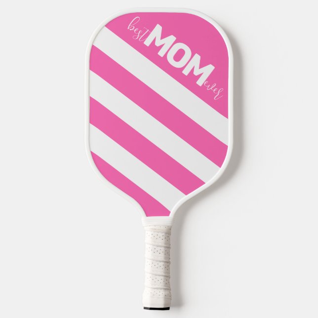 Raquette De Pickleball Chaud rose rayé meilleur maman jamais (Verso)