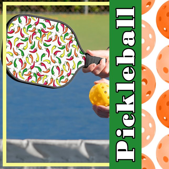 Raquette De Pickleball Chauds poivrons rouges, jaunes, verts et orange (Hot Chili Peppers Red, Yellow, Green, and Orange Pickleball Paddle)