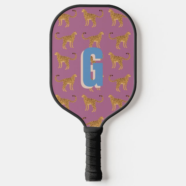 Raquette De Pickleball Cheetah, léopard rose monogrammé (Recto)
